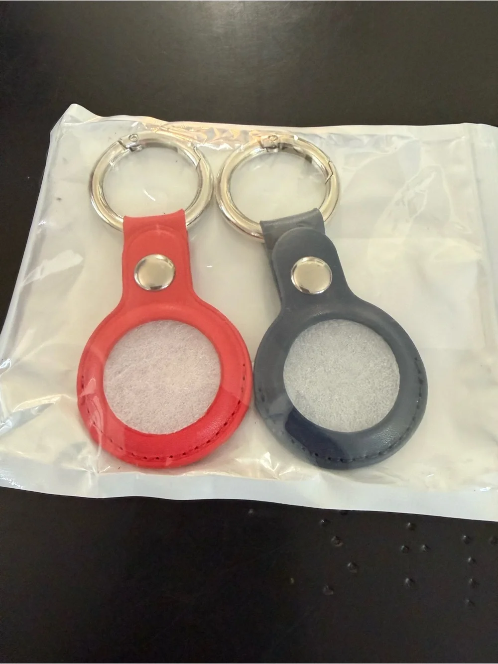 Red and Navy Blue Leather Keyring Holders for AirTag - Pack of 2